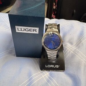 Lorus Men's Silver Watch with Blue Dial